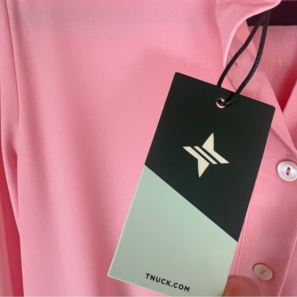 NWT TUCKERNUCK Peach Pink Crepe Callahan Collared Button Down Shirt Dress Size L - Picture 13 of 14
